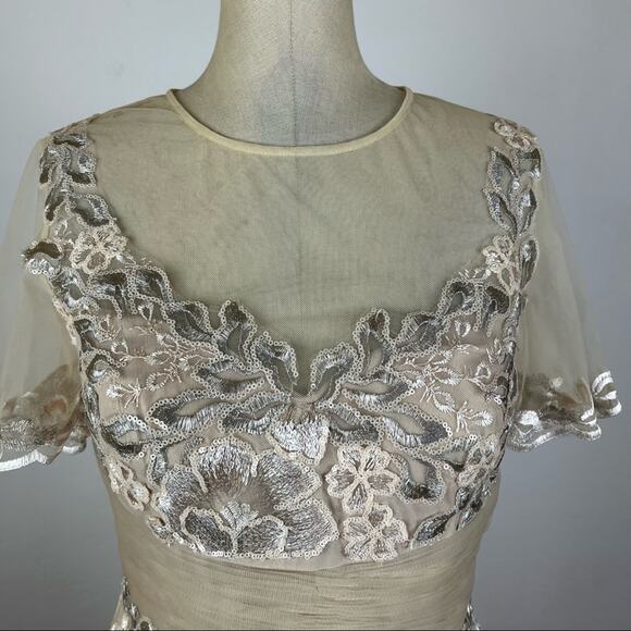 Teri Jon by Rickie Freeman Cream Tulle Sequin Jeweled Dress - Picture 3 of 10